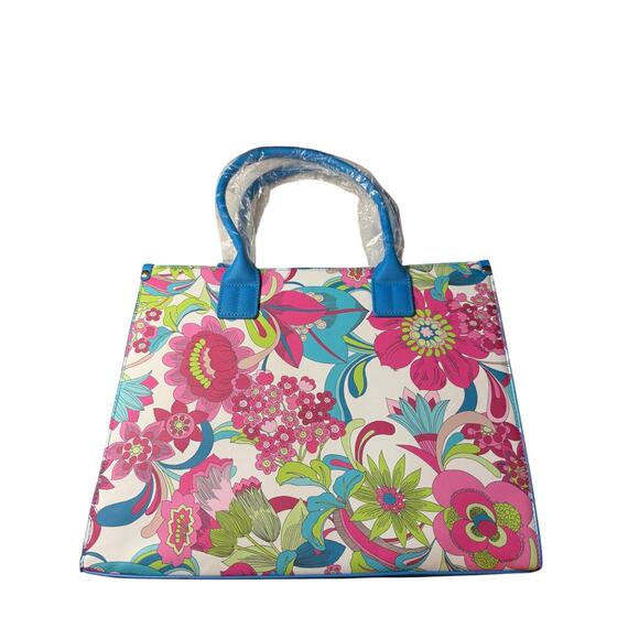 Trina Turk Floral Print Satchel Tote Bag – Blue Handles – NWT $195 - Picture 2 of 6